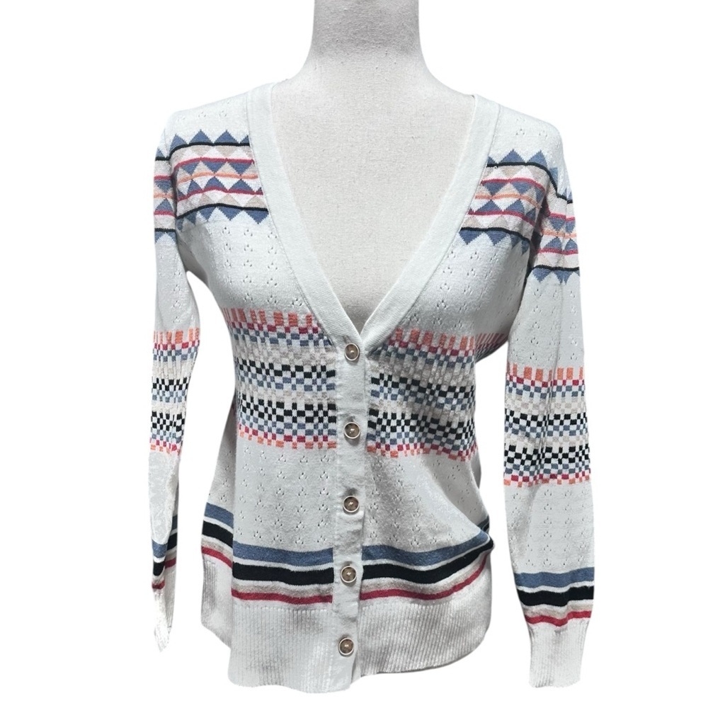 Pendleton Aztec Eyelet Button Cardigan Size Xs Li… - image 1